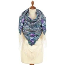 Pavlovo Posad Russian Shawl 100% Wool Scarf 125x125 cm Wrap Silk Fringe 2034-0