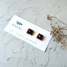 金継ぎ ライン ブラウン 美濃焼き タイル  ピアス イヤリング ノンホールピアス 茶色 ゴールド 金 小ぶり シンプル 小さい 華やか 上品 金箔