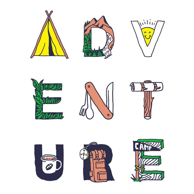 Adventure Typography 中性短袖T恤 白色 戶外冒險探險運動露營