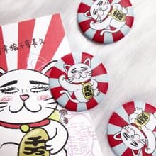 翻白眼厭世招財貓 插畫胸章 胸針 馬口鐵