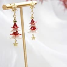 紅白聖誕樹  手工原創 銅線樹脂  優雅 耳環 節日禮物