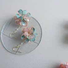 心花開 花球耳環 粉藍綠色-手作水晶花 樹脂飾品 禮物 閨蜜飾品