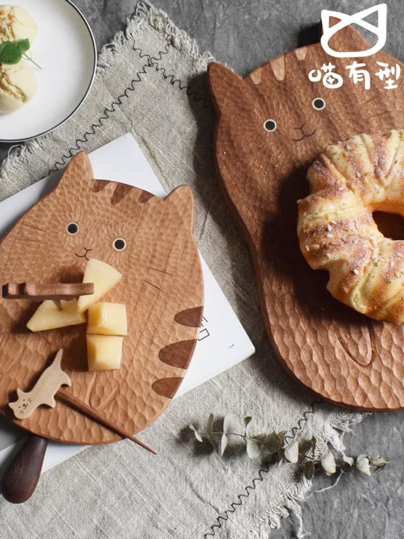 喵有型龍貓面包板實木砧板日式手工創意早餐牛排沙拉盤家用餐具