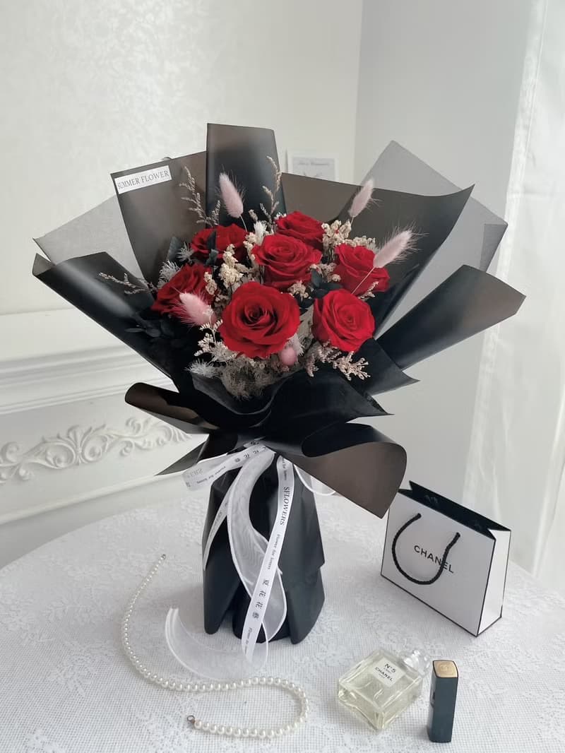 經典紅色永生玫瑰花束