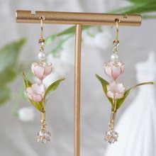 【粉色鈴蘭】手工原創耳飾銅線樹脂 優雅 耳環/耳夾新娘飾品
