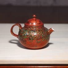 精品非遺大漆茶壺 秋海棠犀皮漆螺鈿蛋殼鑲嵌 漆器瓷胎正把後手壺