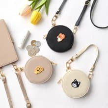 ラウンドポーチ 【 simple ワッペン 犬 】 刺繍 小銭入れ 小物入れ コインケース ミニ財布 レザー スリム アニマル ペット くすみカラー A267I