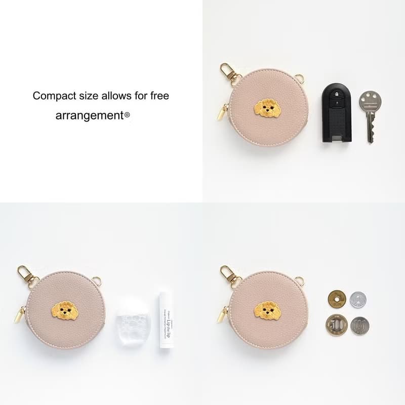 ラウンドポーチ 【 simple ワッペン 犬 】 刺繍 小銭入れ 小物入れ コインケース ミニ財布 レザー スリム アニマル ペット くすみカラー A267I