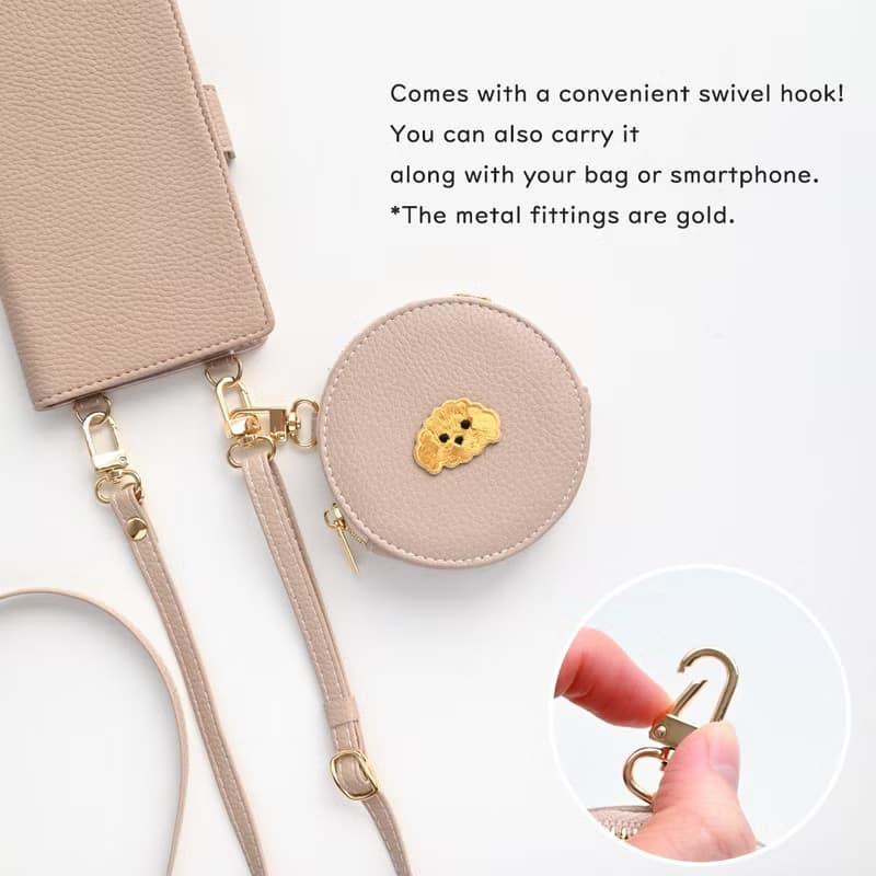 ラウンドポーチ 【 simple ワッペン 犬 】 刺繍 小銭入れ 小物入れ コインケース ミニ財布 レザー スリム アニマル ペット くすみカラー A267I