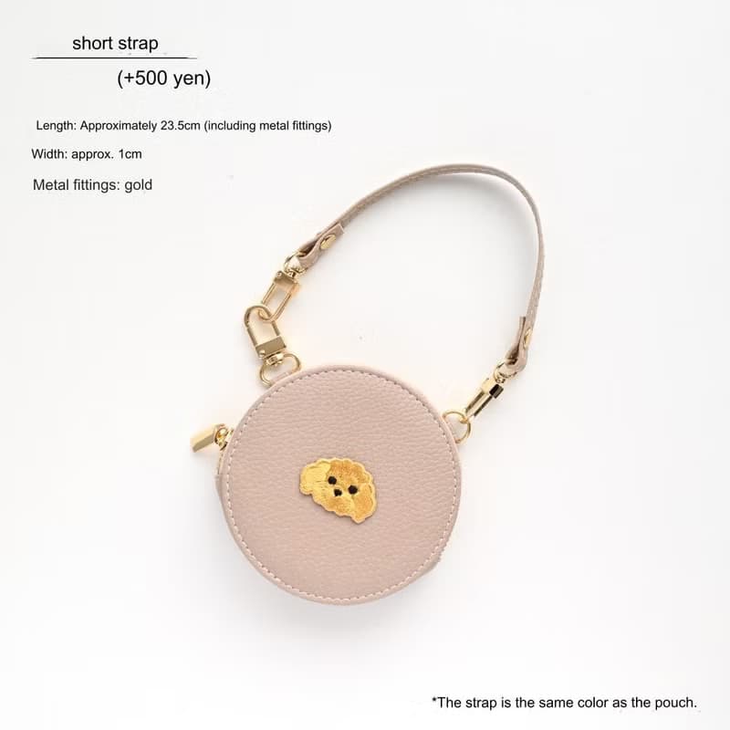 ラウンドポーチ 【 simple ワッペン 犬 】 刺繍 小銭入れ 小物入れ コインケース ミニ財布 レザー スリム アニマル ペット くすみカラー A267I