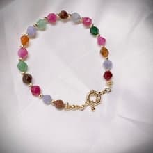 C&W 天然多切角鑽面多巴胺彩虹碧璽氣質高雅甜美OT扣手環手鏈