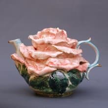 Rose Art teapot Flower shaped teapot figurine Light pink Porcelain rose Flower