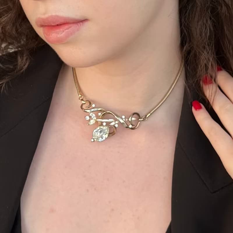 Rare Crown Trifari Antique necklace design by A.Philippe Signed US Patent 1950s