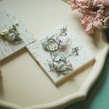 蝶舞春天故事 莫蘭迪改色款 水晶花樹脂花耳環耳夾