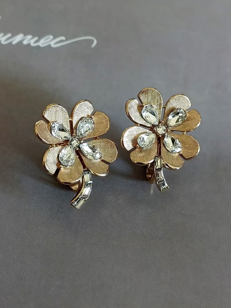 vintage jewelry 古董Trifari  萊茵幸運草 夾式耳環