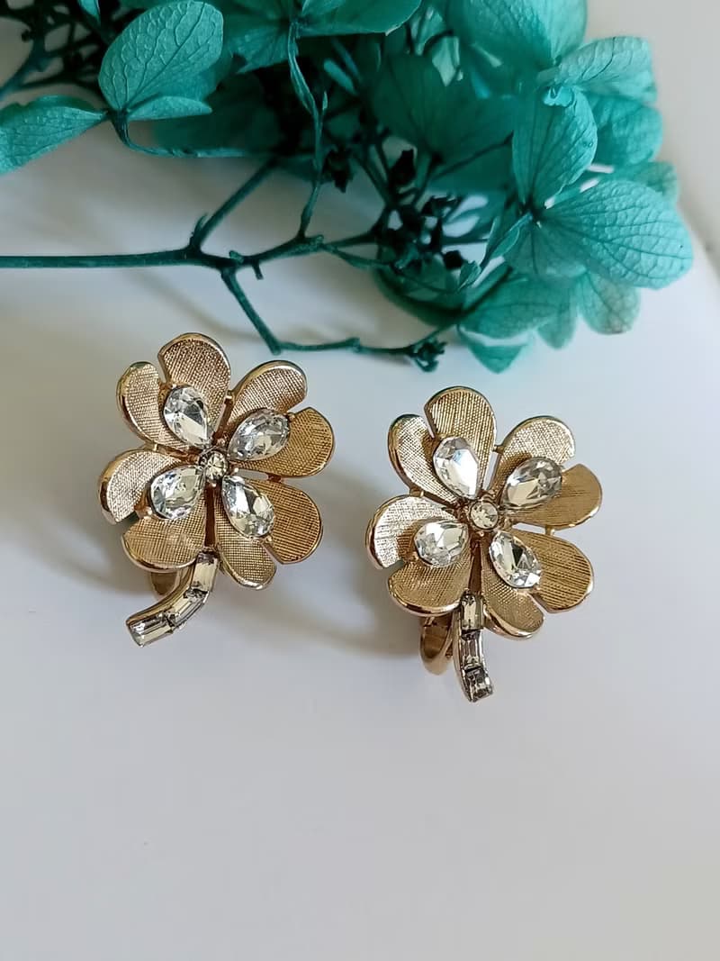 vintage jewelry 古董Trifari  萊茵幸運草 夾式耳環