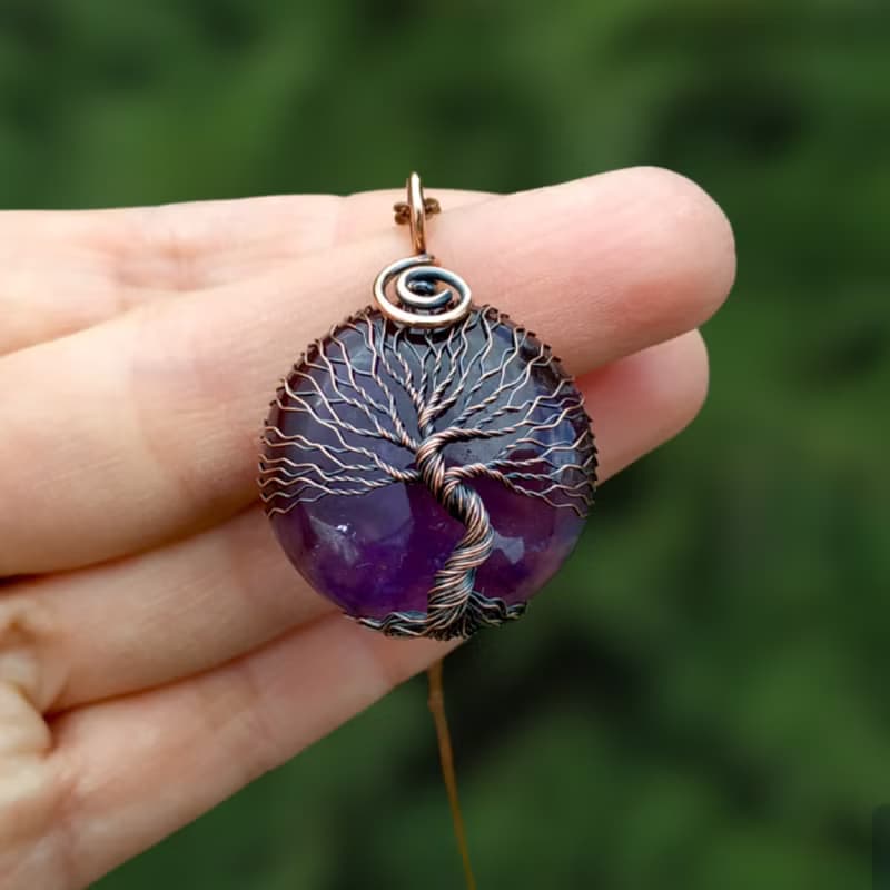 Amethyst Tree Of Life Pendant: Pisces Necklace for February Birthdays, Amulet