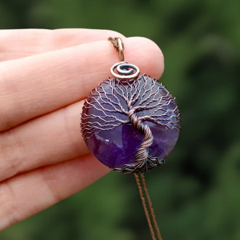 Amethyst Tree Of Life Pendant: Pisces Necklace for February Birthdays, Amulet