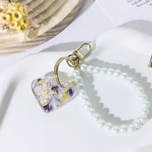 帶金箔紫色押花心形鑰匙扣 把春天和愛意隨身攜帶 多種形狀可選