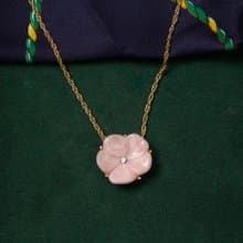 美國Avon品牌古董 粉嫩雲紋仿石花朵鑲萊茵石 鎖骨鍊 短項鍊