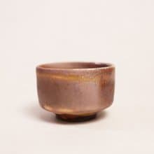 明芽窯 l 柴燒志野小茶碗 橘紅 金 陶器 陶藝品 蒐藏品 T