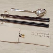 環保餐具收納袋 筷子袋 組合筷專用 雙層筷袋 手繪兔子先生款