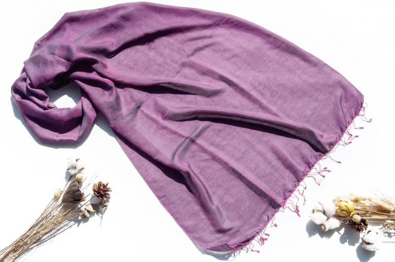 喀什米爾Cashmere 編織羊絨圍巾 羊毛真絲披巾 戒指絨披肩-雙色