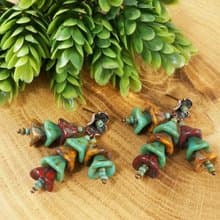 Czech Glass Flower Floral Red Yellow Mint Green Large Long Earrings Jewelry Gift