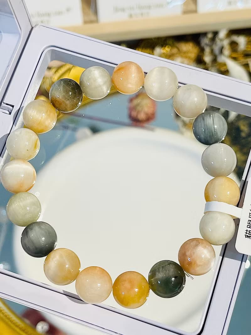 小精品貓眼稀有灰兔毛彩串毛兔毛水晶10.5mm31.49g淨化磁場療癒能