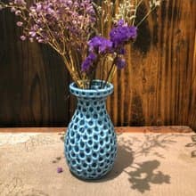 陶瓷圓點刻紋造型 藍釉小花器 花瓶擺件 辦公桌 茶席