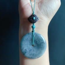 天然緬甸玉翡翠 烏雞 綠底 平安扣 黑檀木 綠松 包掛 手機掛 禮物