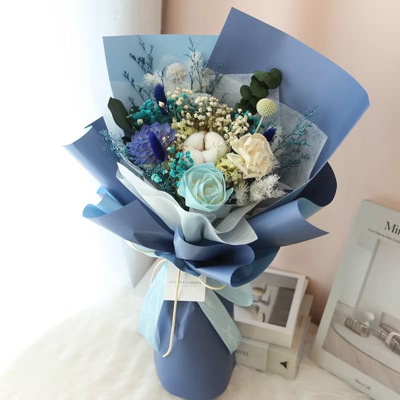G76藍色系乾燥花束 / 畢業花束 謝師禮