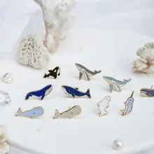 鯨魚組合 Whale 海洋生物 夾式耳環 手工飾品 生日禮物 紙盒包裝
