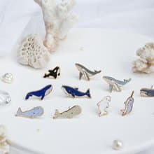 鯨魚組合 Whale 海洋生物 夾式耳環 手工飾品 生日禮物 紙盒包裝