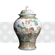 清 康熙 五彩荷塘紋將軍蓋罐