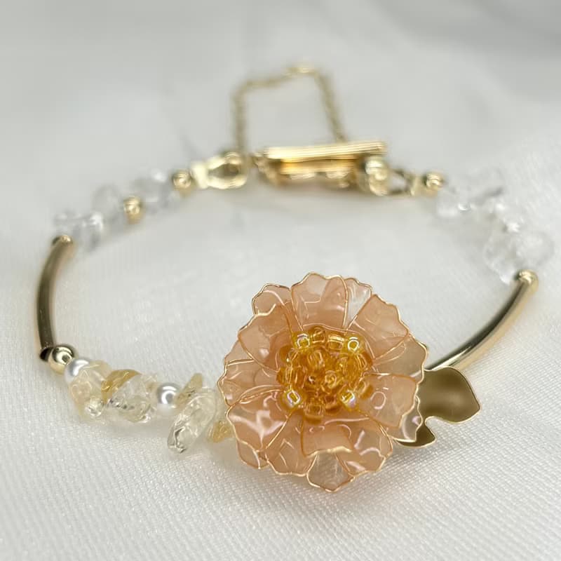 【橘色野菊x黃水晶-水晶花手鍊】11月生日花生日石 花言日和