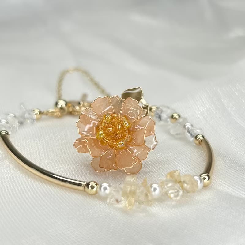 【橘色野菊x黃水晶-水晶花手鍊】11月生日花生日石 花言日和