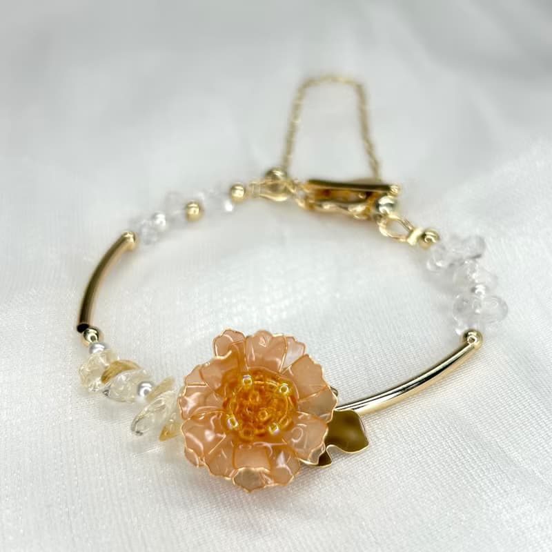 【橘色野菊x黃水晶-水晶花手鍊】11月生日花生日石 花言日和