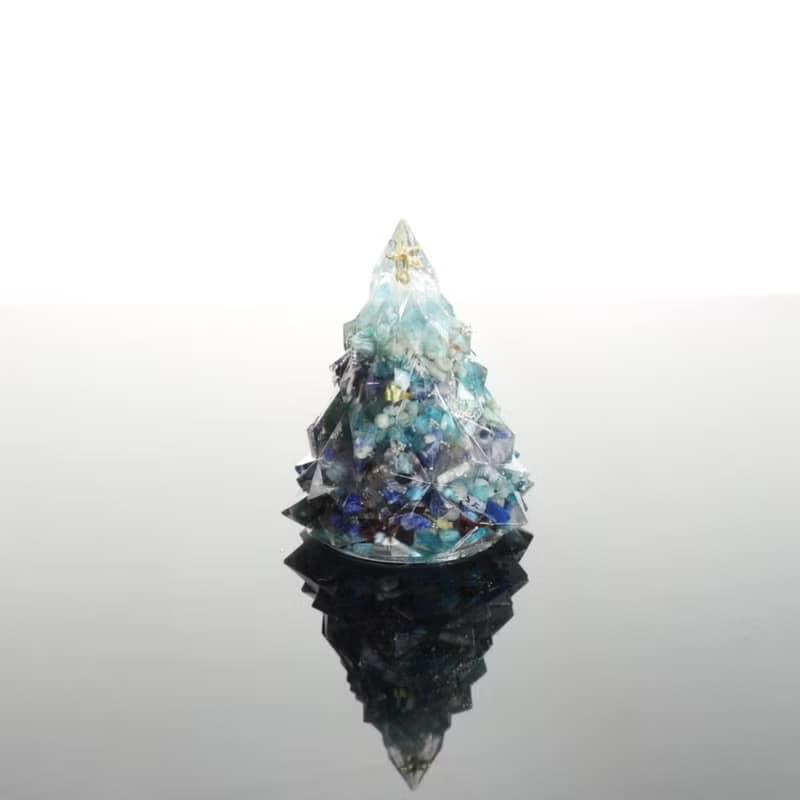 【情人節禮物】藍色細雪水晶聖誕樹小夜燈-奧剛能量樹/療癒寶石交