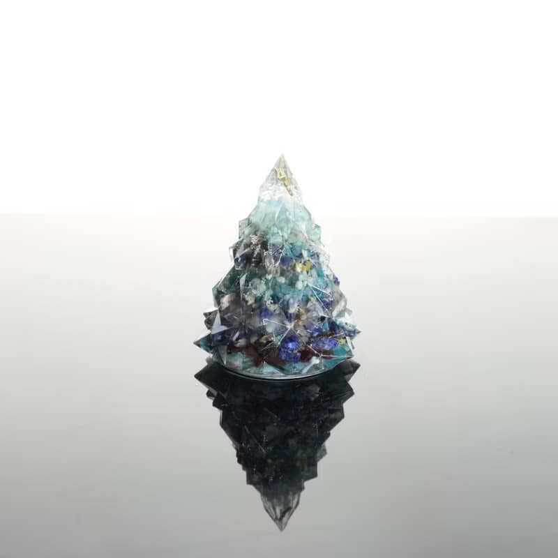 【情人節禮物】藍色細雪水晶聖誕樹小夜燈-奧剛能量樹/療癒寶石交