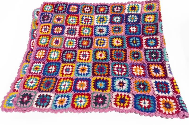 手工羊毛鉤織蓋毯 編織沙發巾 露營保暖 東歐風鉤織桌墊-彩虹花朵