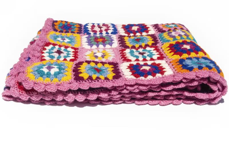 手工羊毛鉤織蓋毯 編織沙發巾 露營保暖 東歐風鉤織桌墊-彩虹花朵