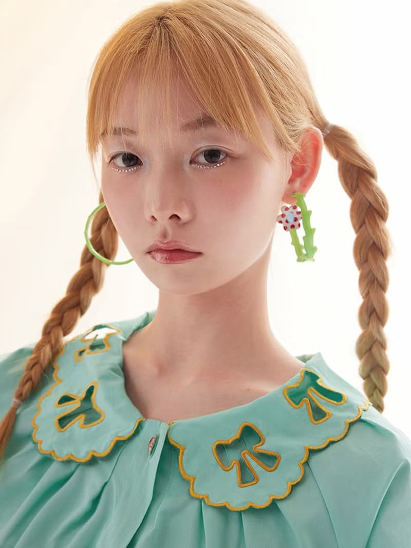 綠色藤蔓花朵 耳釘大耳圈 壓克力耳飾