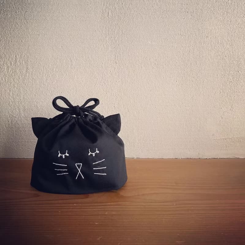 お弁当袋 黒ねこ巾着