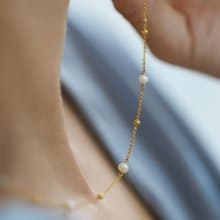 Luna Dew 月光下的露珠 淡水珍珠項鍊 鎖骨鍊 316L醫療鋼18k金
