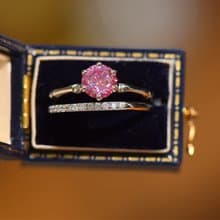 Pink Moissanite Ring and Wedding Band Set, 1 Ct Moissanite Ring