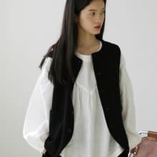 法國產亞麻 復古花苞襯衣  黑白 I Amish Style Top