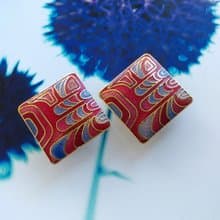 【西洋古董飾品 】景泰藍 紅色調 幾何普普藝術 夾式耳環