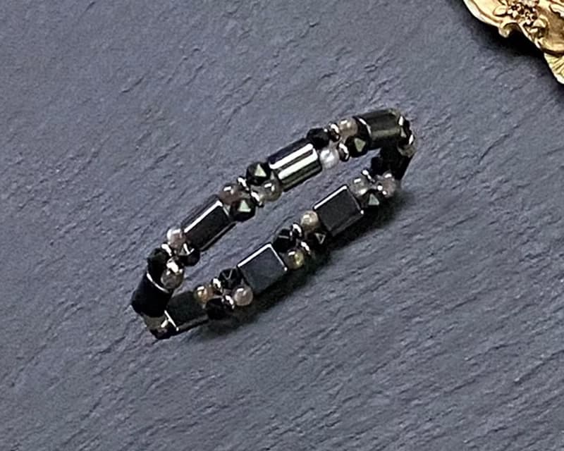 招財避邪 防小人-金屬光感黑膽石x黑金骨幹x黑曜石 鈦鋼手排 手環
