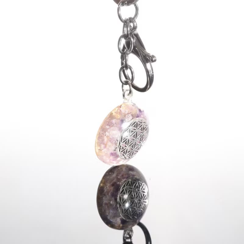 【聖誕飾品】生命之花粉晶紫水晶鑰匙圈吊飾-提升愛情運勢、奧